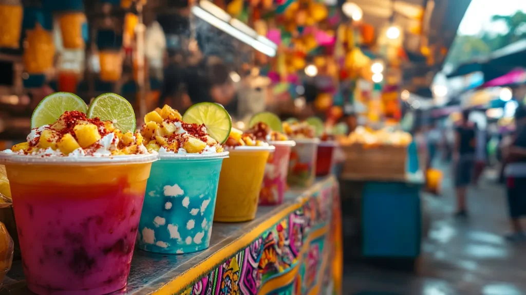 Street vendor selling Mexican fruit salad in cups