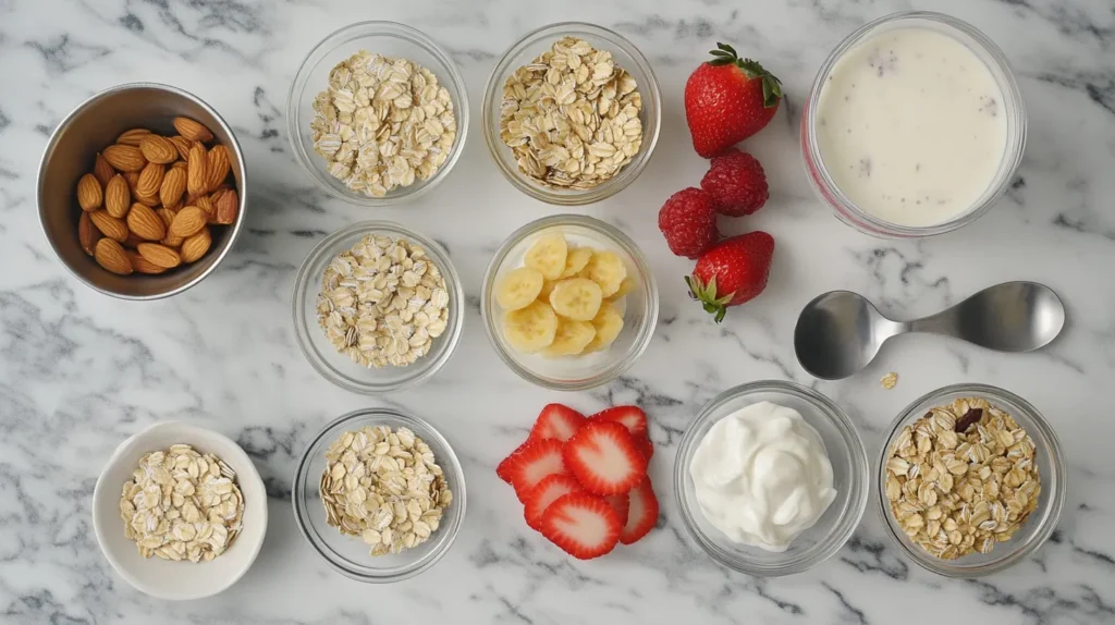 Ingredients for a breakfast bowl laid out neatly