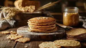 Freshly baked sourdough crackers, pancakes, and muffins made with discard.