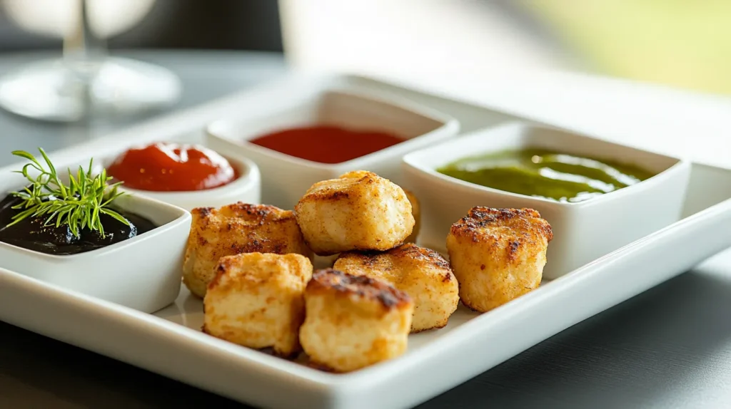 Chick-fil-A grilled nuggets served with dipping sauces.