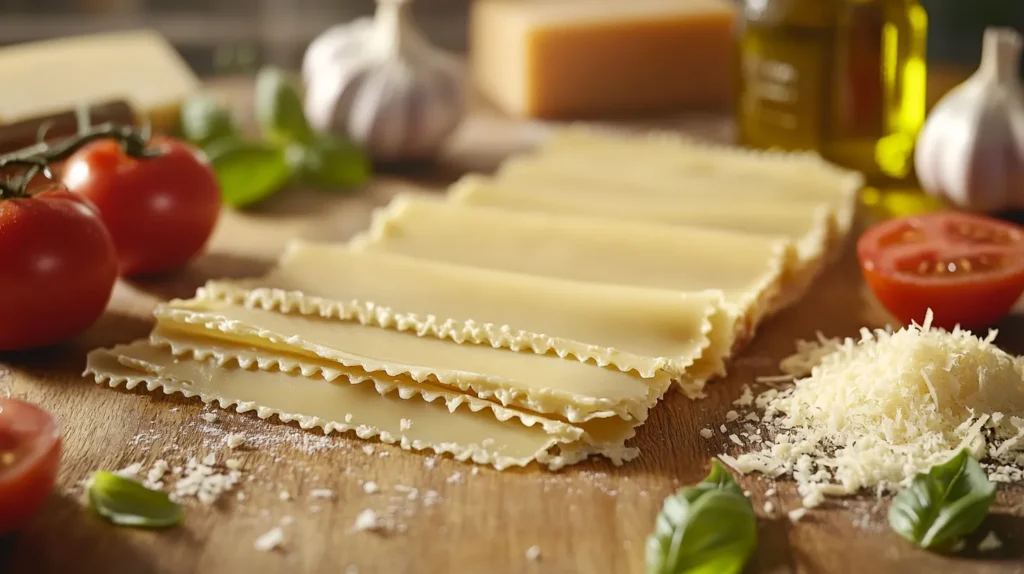 Barilla lasagna sheets with fresh ingredients like tomatoes, basil, and garlic