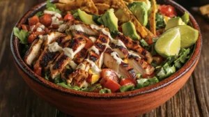 Vibrant bowl of Mexican chicken salad with fresh ingredients