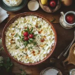 Table full of diverse Cottage Cheese recipes in a rustic kitchen