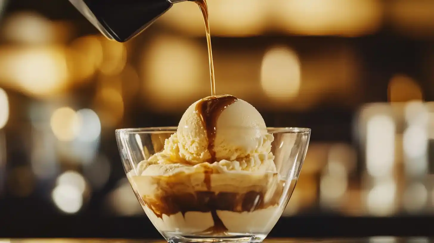 Classic Italian Affogato dessert with espresso and gelato.