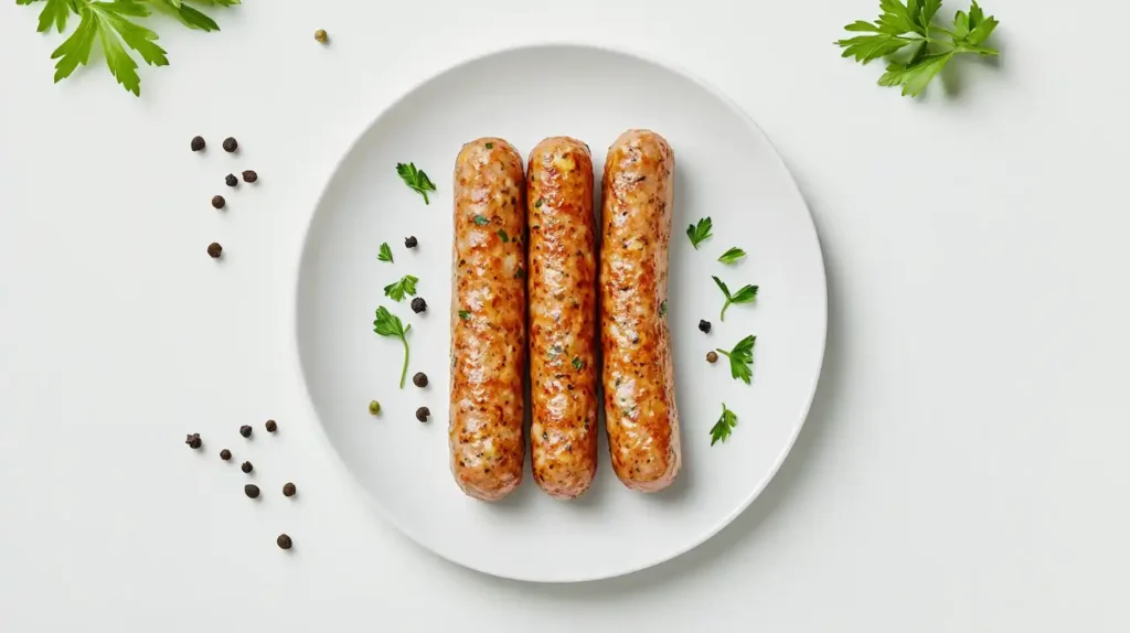 A nutritional table of chicken breakfast sausage on a clean and organized white background.