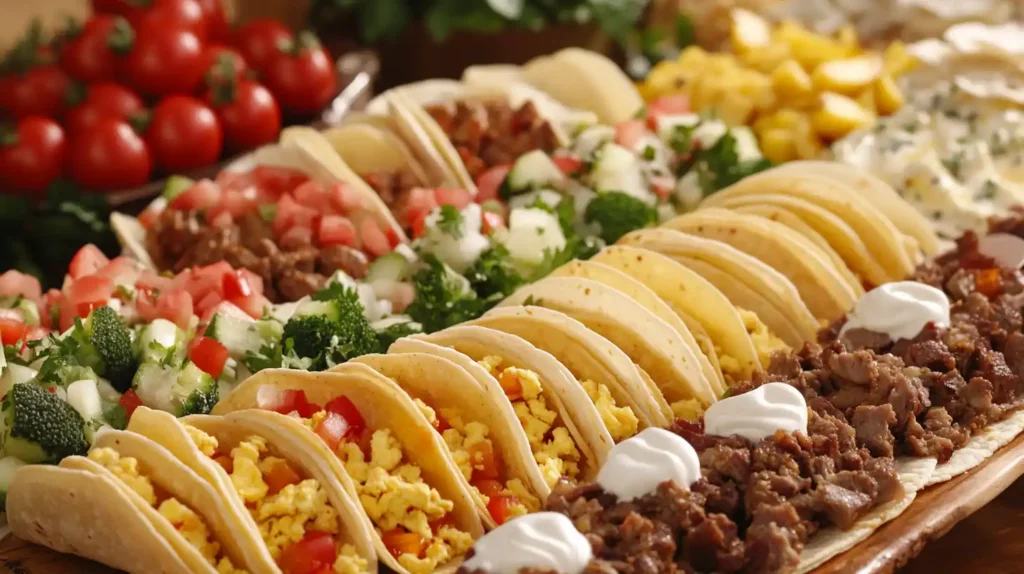 A platter showcasing different mini taco variations.