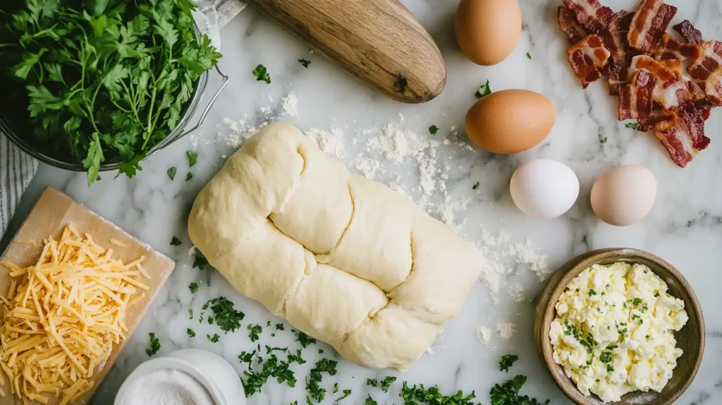 Ingredients for crescent roll recipes laid out on a kitchen counter