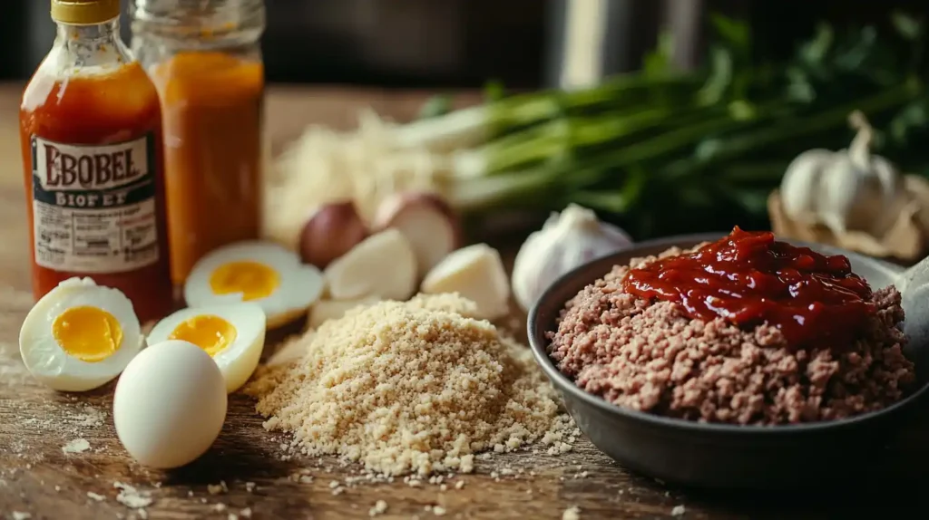 Ingredients for smoked meatloaf recipe on a butcher's table