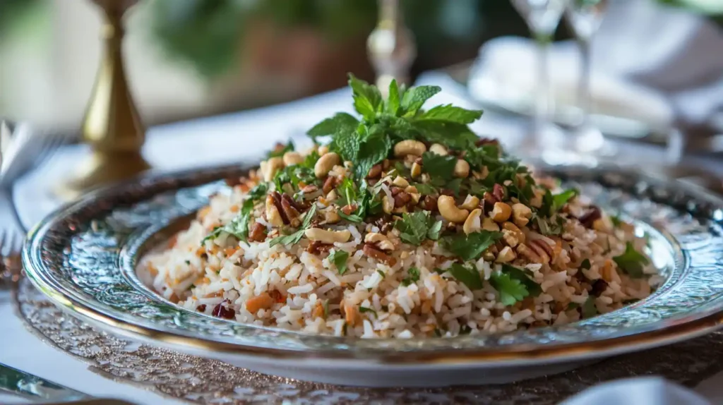 Terra Massoud garnished with fresh herbs and nuts