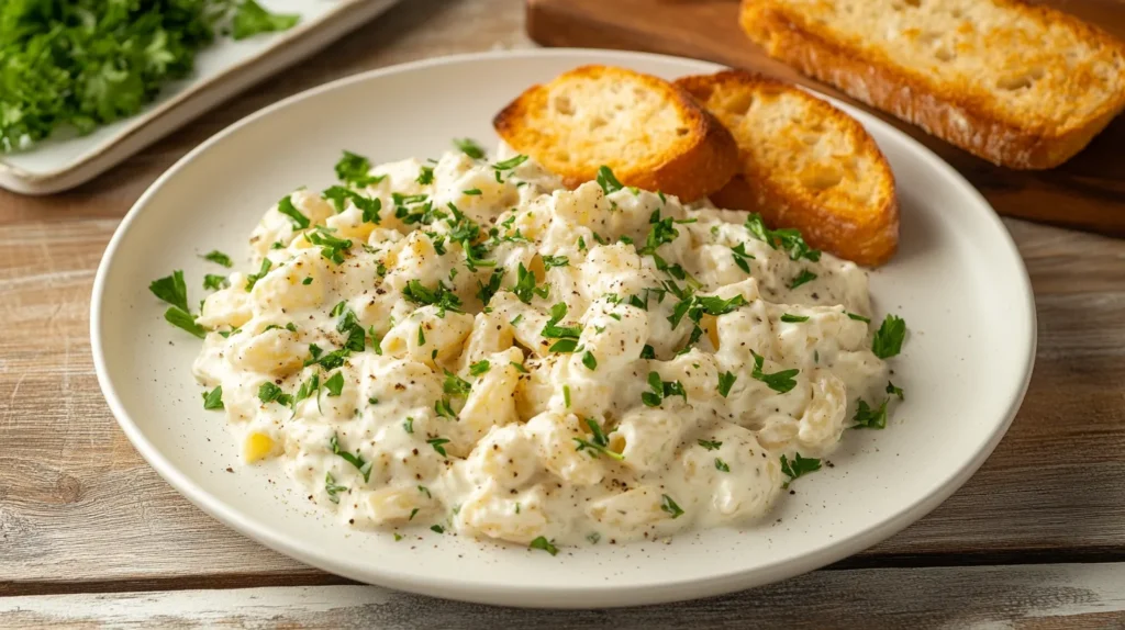 A plate of pasta alternative with creamy Alfredo sauce and fresh parsley.