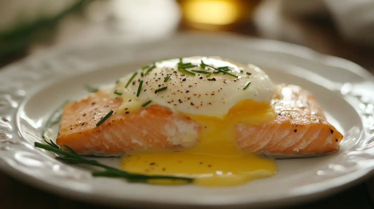 Eggs Benedict Salmon served with hollandaise sauce and fresh chives