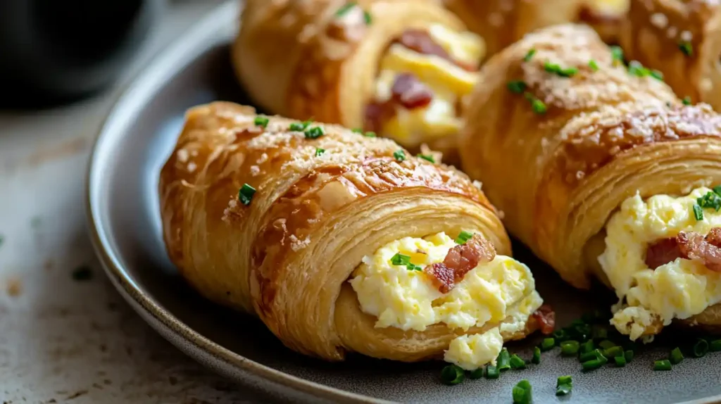 Bacon, egg, and cheese-stuffed crescent rolls on a plate