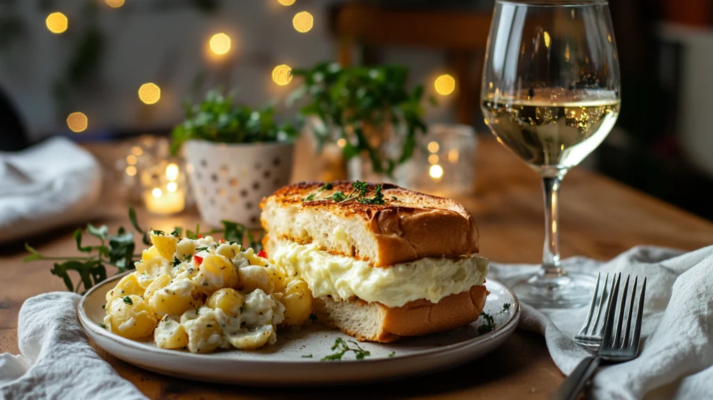 Matjesbrötchen served with traditional side dishes.