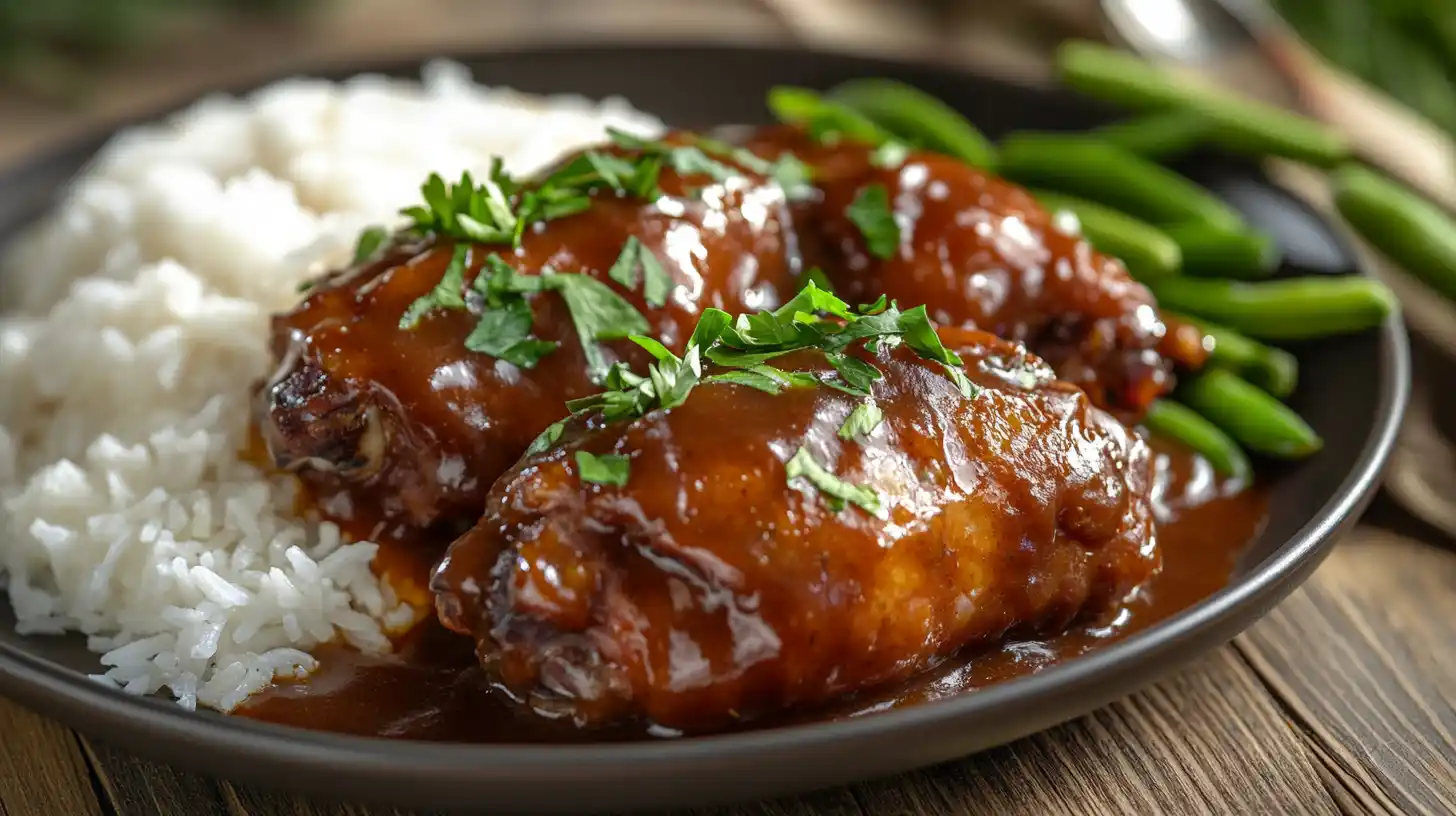 Smothered turkey wings with gravy served on a plate