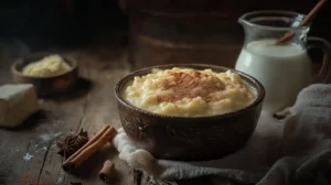 A bowl of creamy, cinnamon-topped Arroz con Leche.