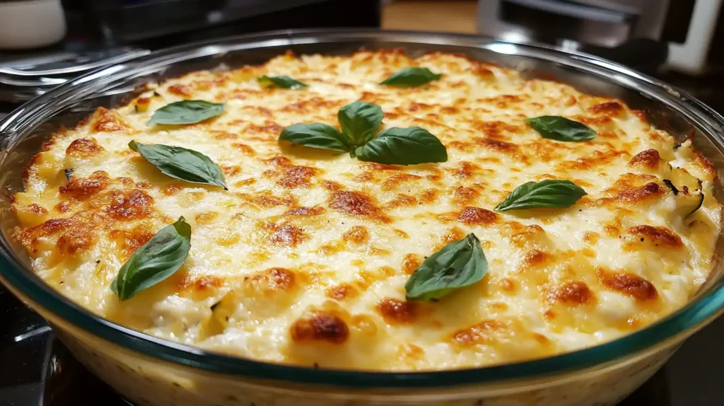 Zucchini and Cottage Cheese Bake with a bubbling cheesy top