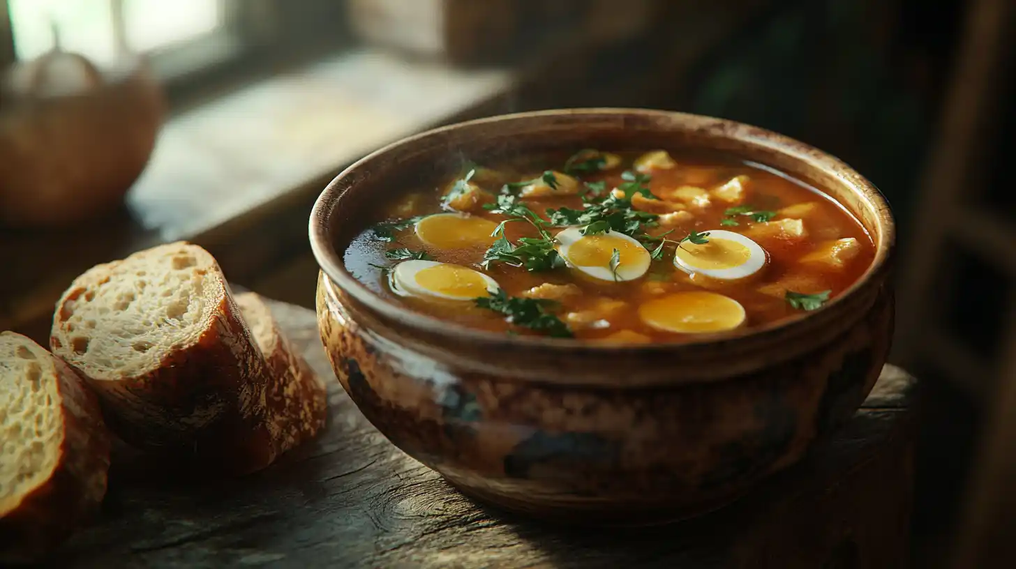 raditional mock turtle soup with garnishes