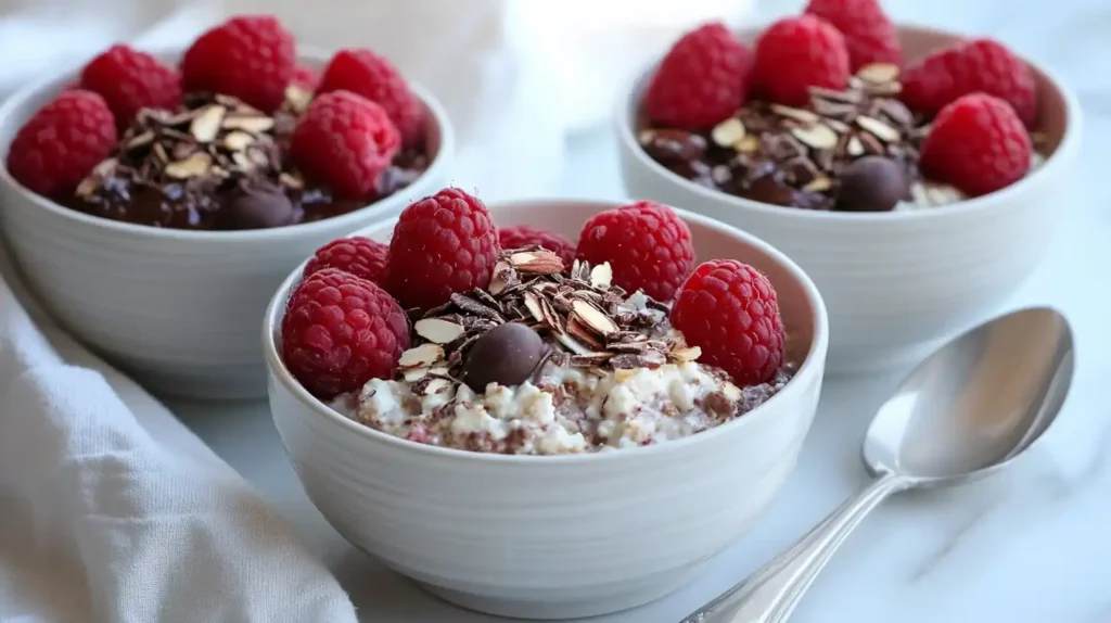 Three variations of muesli with raspberries.