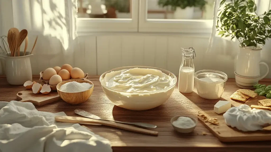 Vanilla Cheesecake Ingredients in a Cozy Kitchen Setting