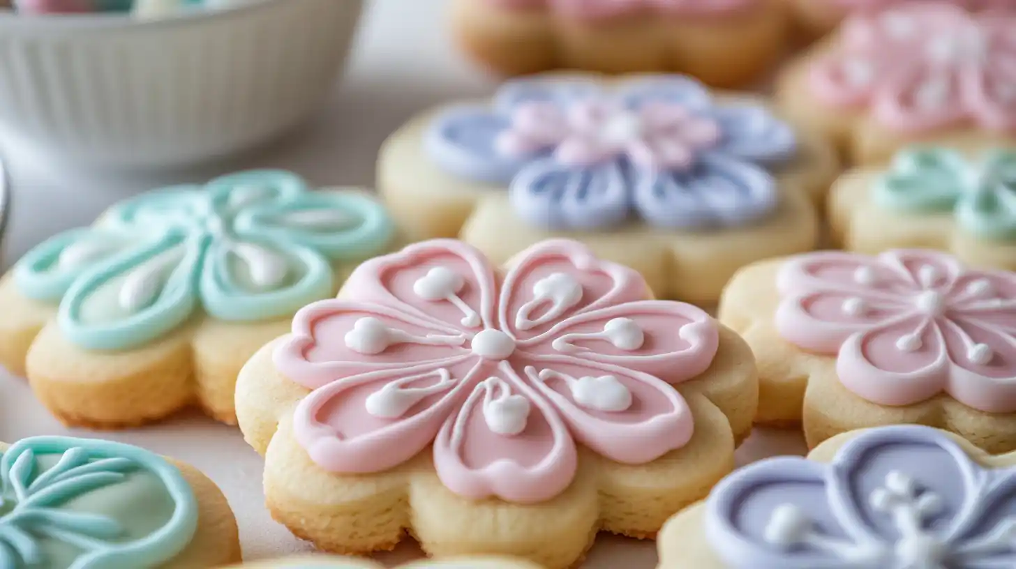 Glossy sugar cookie icing on decorated cookies.