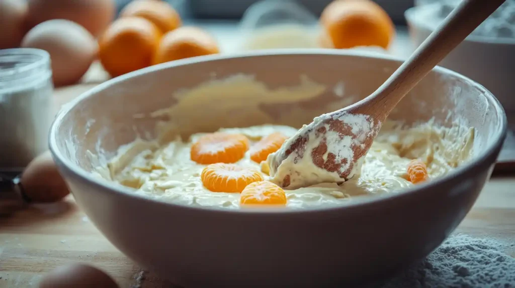 Mixing batter for Mandarin Orange Cake