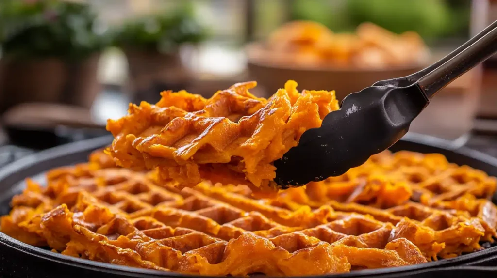 Cooking Sweet Potato Waffles in a Waffle Iron