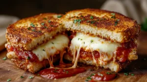 Crispy Chicken Parm Sandwich with melted cheese and marinara